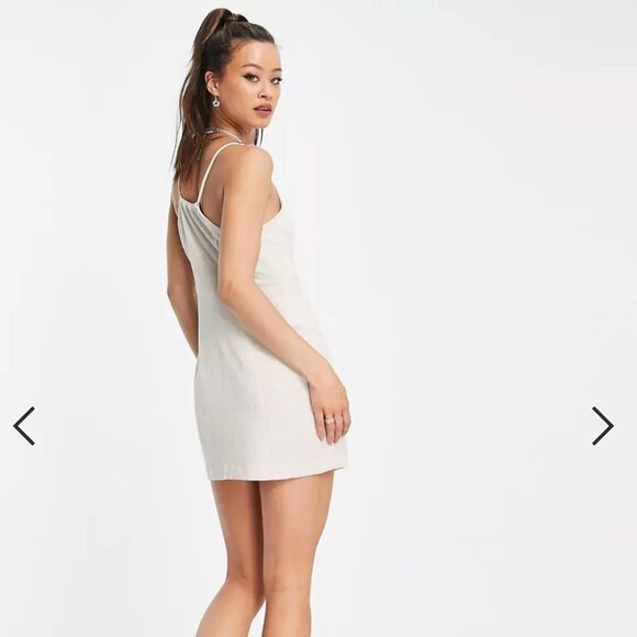 Women's 8 Topshop Linen Mini Slip Dress Button Down Spaghetti Straps Square Neck - Picture 4 of 10
